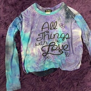 Purple tye dye T-shirt.